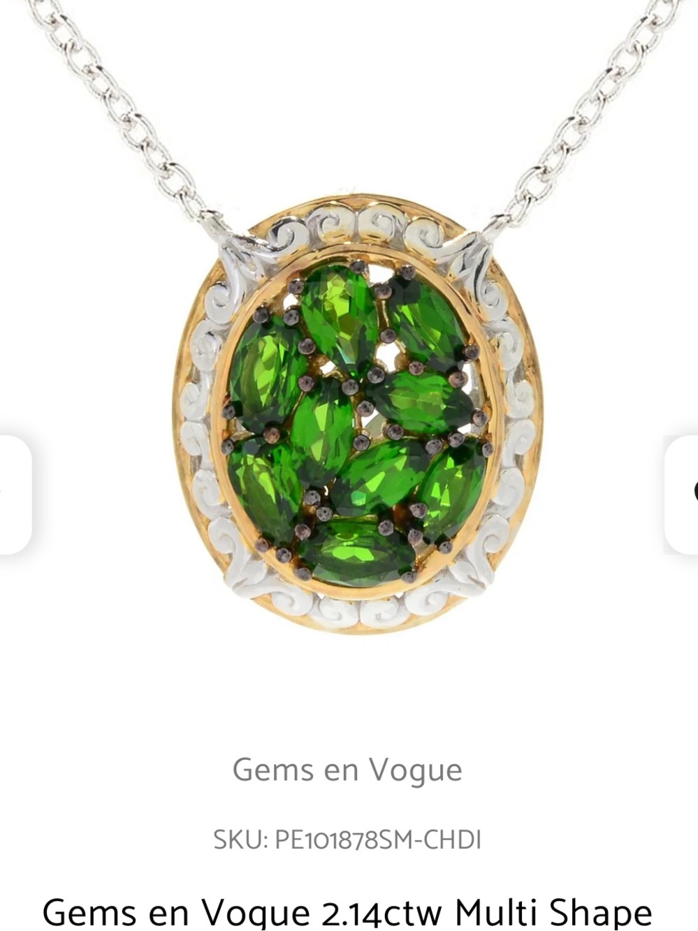 Gems En Vogue Chrome Diopside 24k gold necklace never worn
